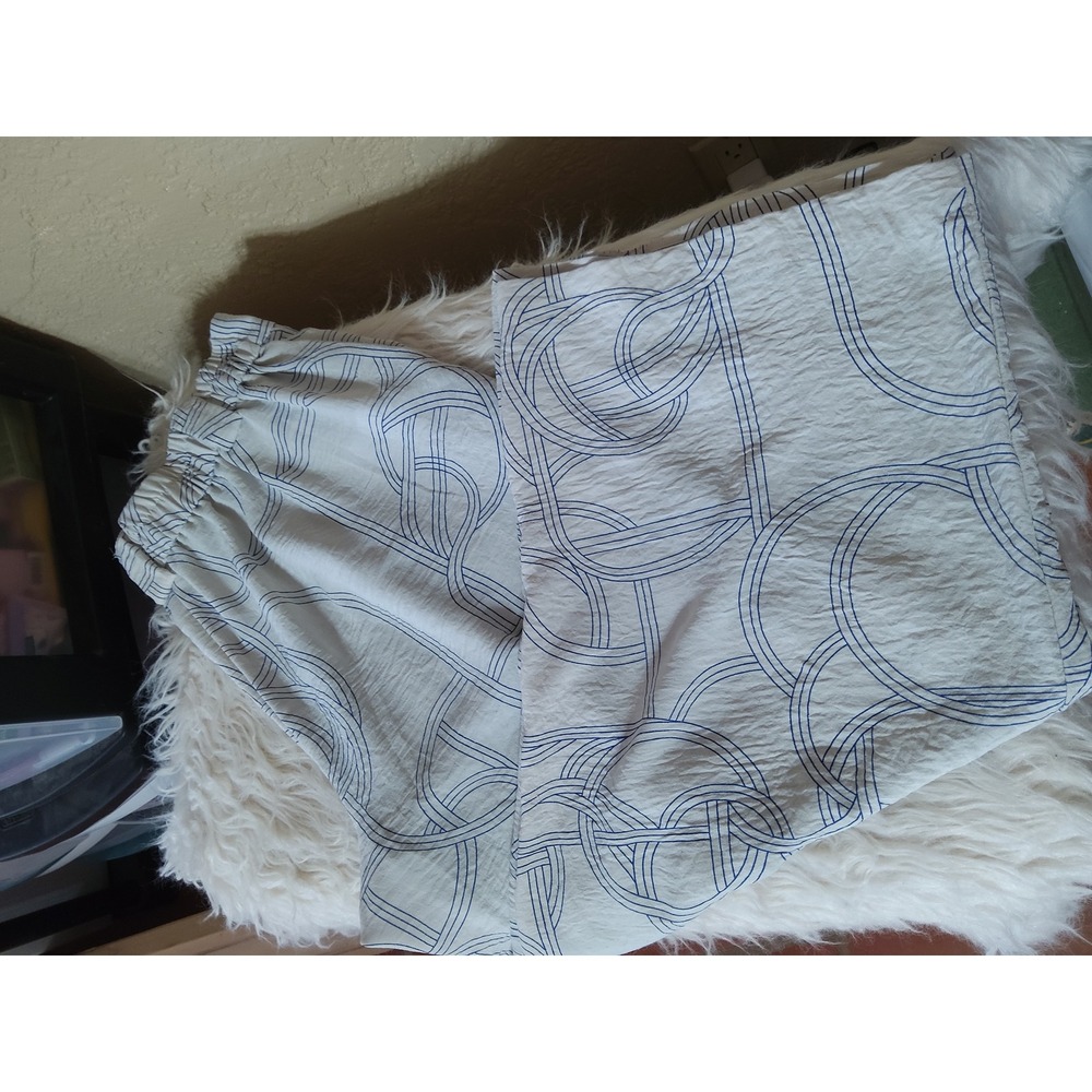 Jules & Leopold Blue White Geometric Link Wide Leg Pants XL Elastic Waist